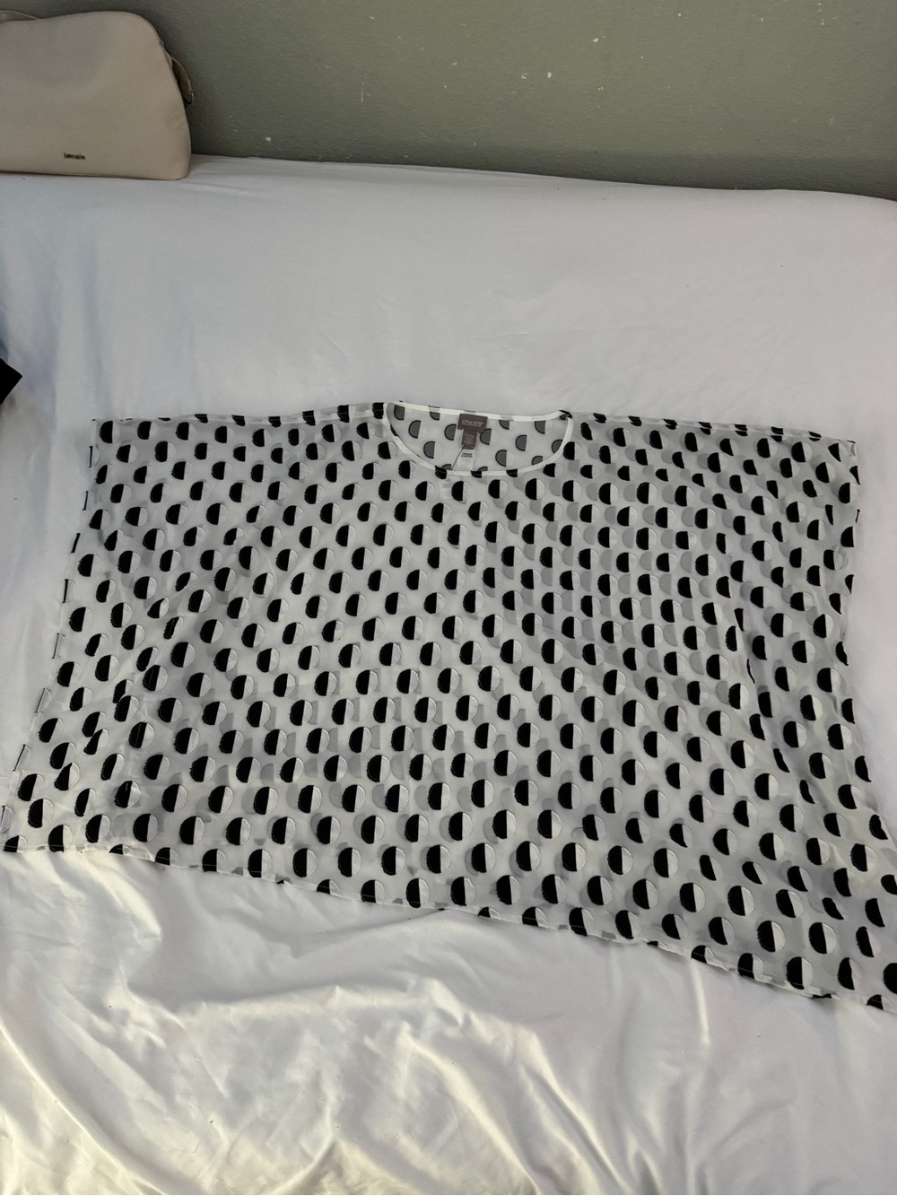 Chico's Josephine Optic White Black Angled Side Tie Crew Poncho L/XL